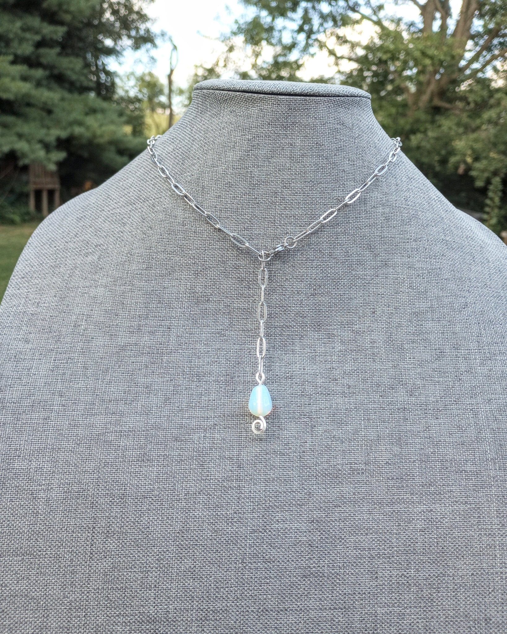 Opalite Teardrop Bar Pendant Necklace - Windfall Jewelry