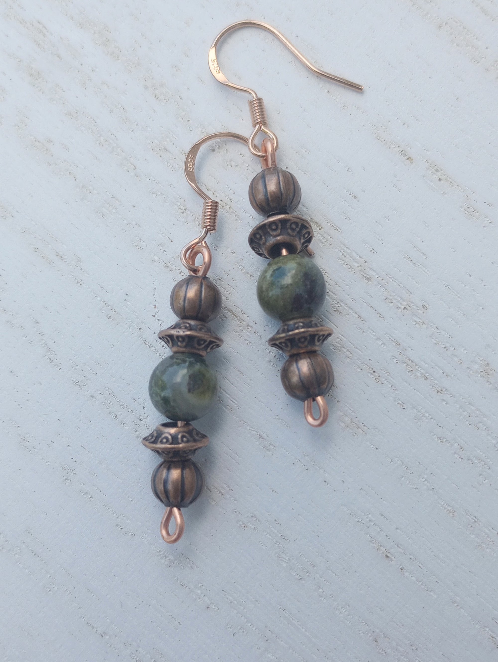 Beaded Stone & Copper Earrings