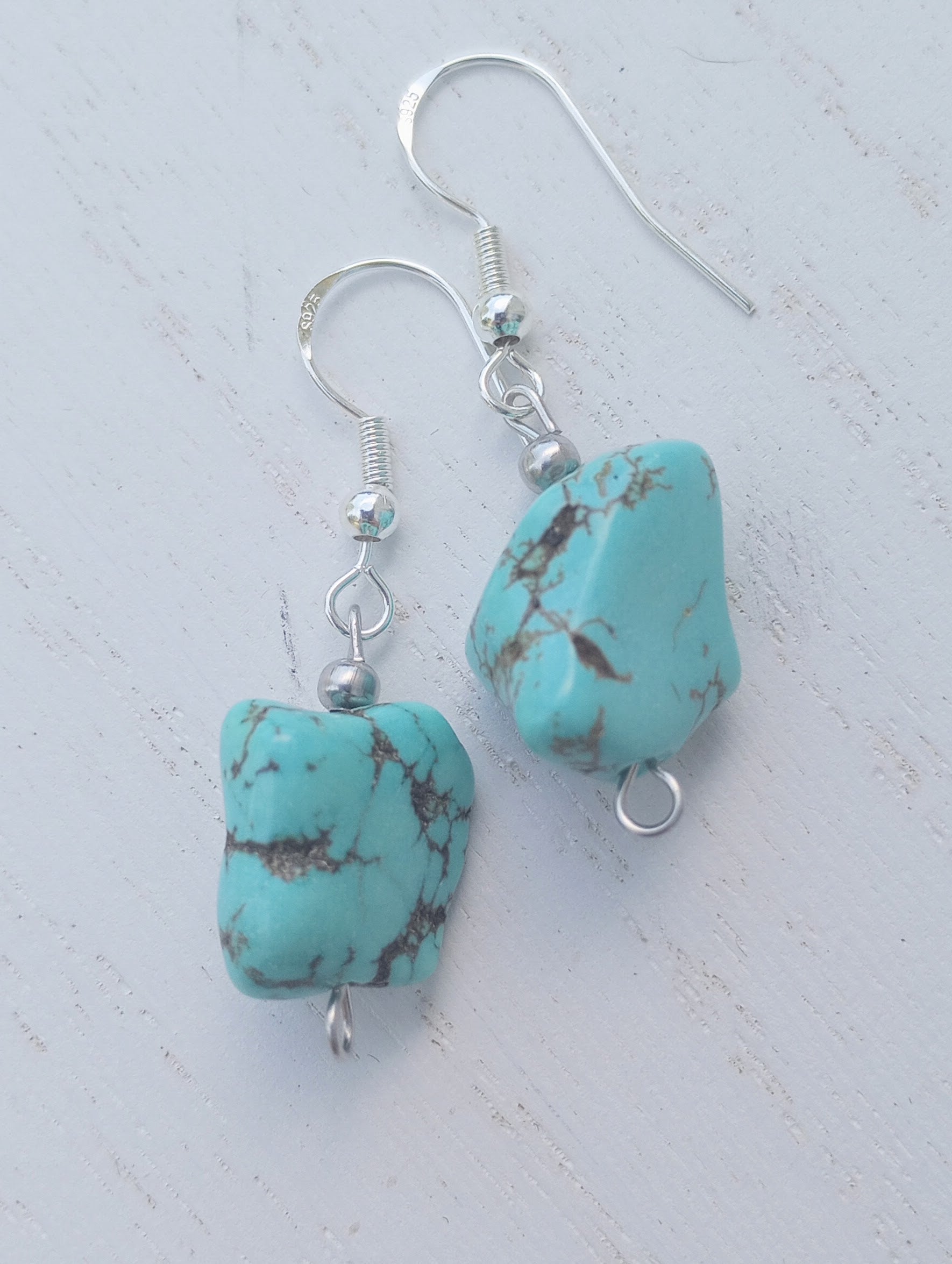 Turquoise Howlite Nugget Beaded Earrings