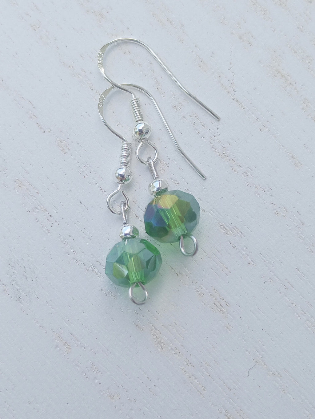 Green Crystal & Silver Beaded Earrings
