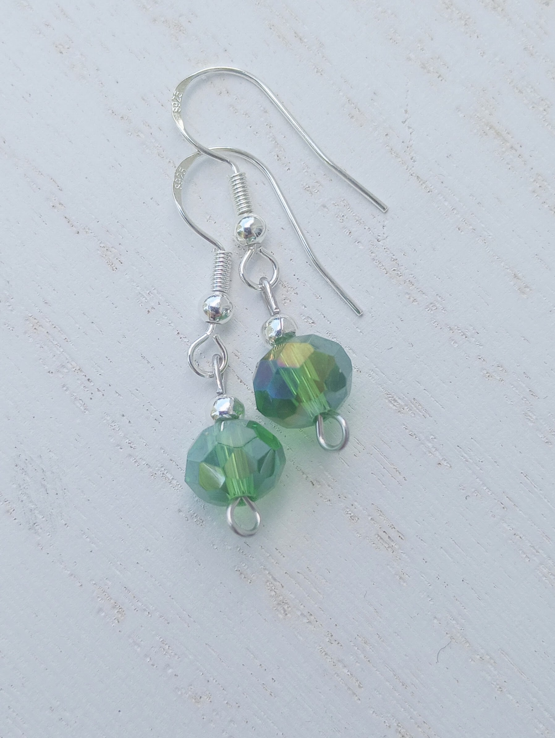 Green Crystal & Silver Beaded Earrings