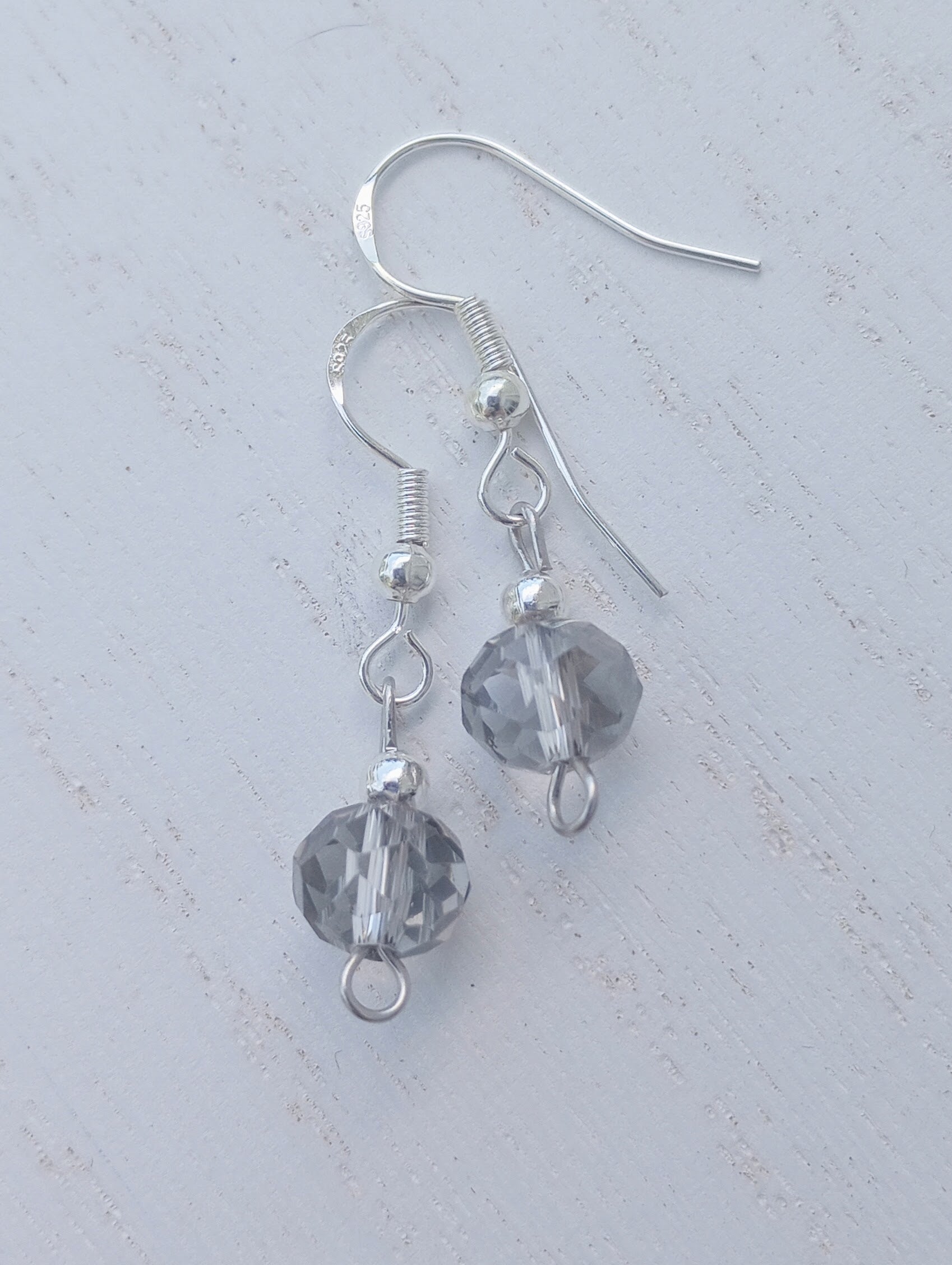 Gray Crystal & Silver Beaded Earrings