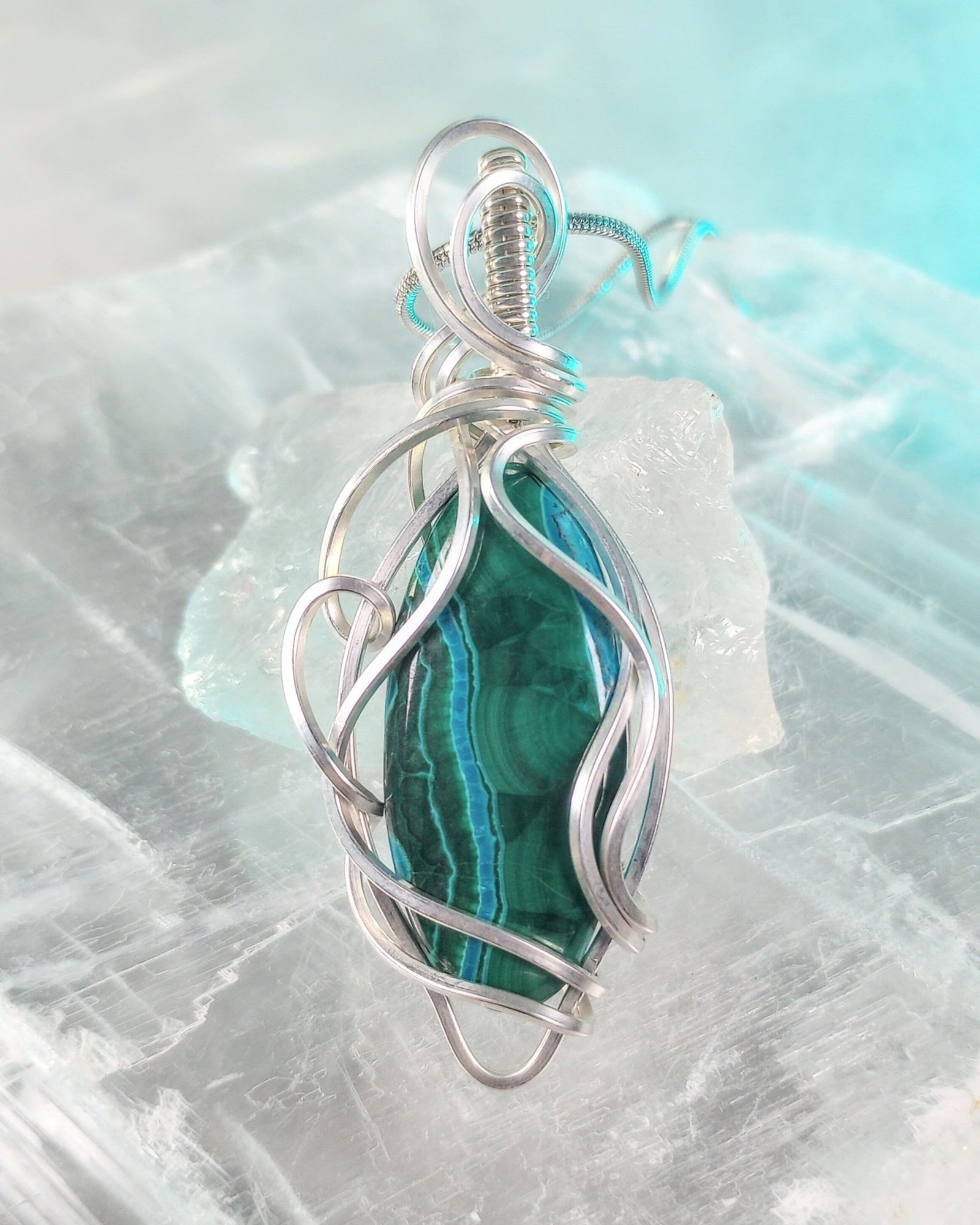 Reverie Malachite Chrysocolla Sterling Silver Pendant Necklace - Windfall Jewelry