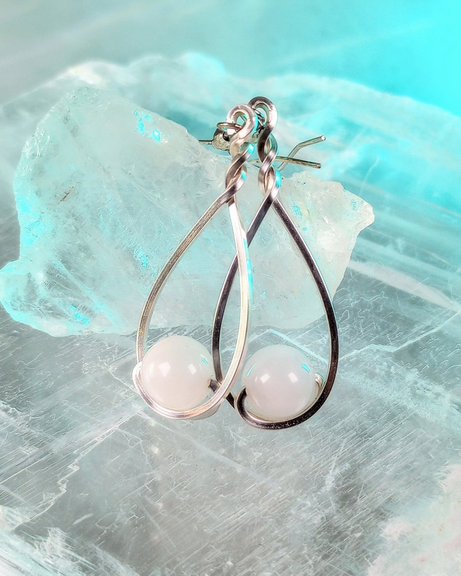 Rose Quartz & Silver Classic Drop Earrings - Windfall Jewelry