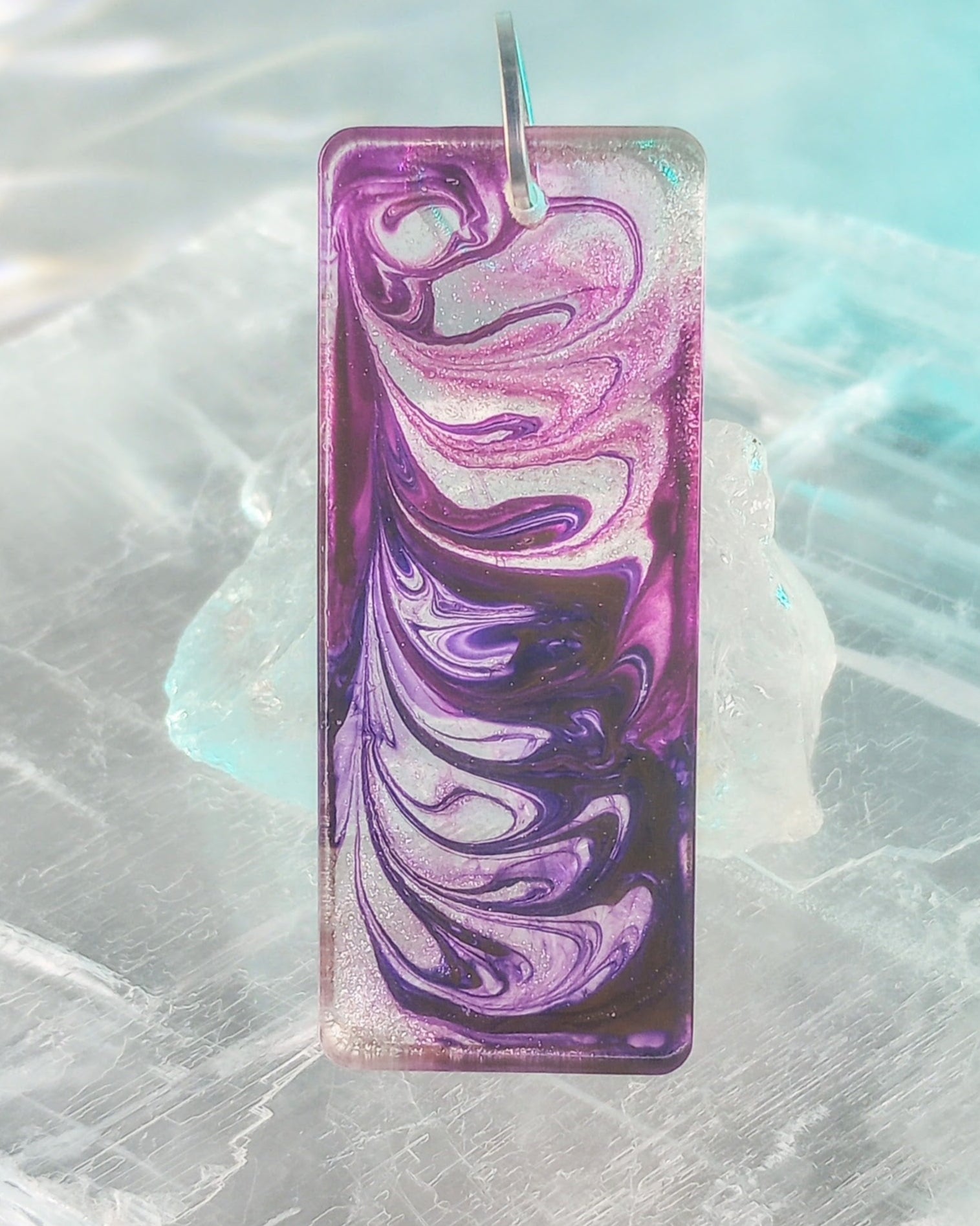 Shimmering Purple Art Pendant Necklace (large rectangle) - Windfall Jewelry