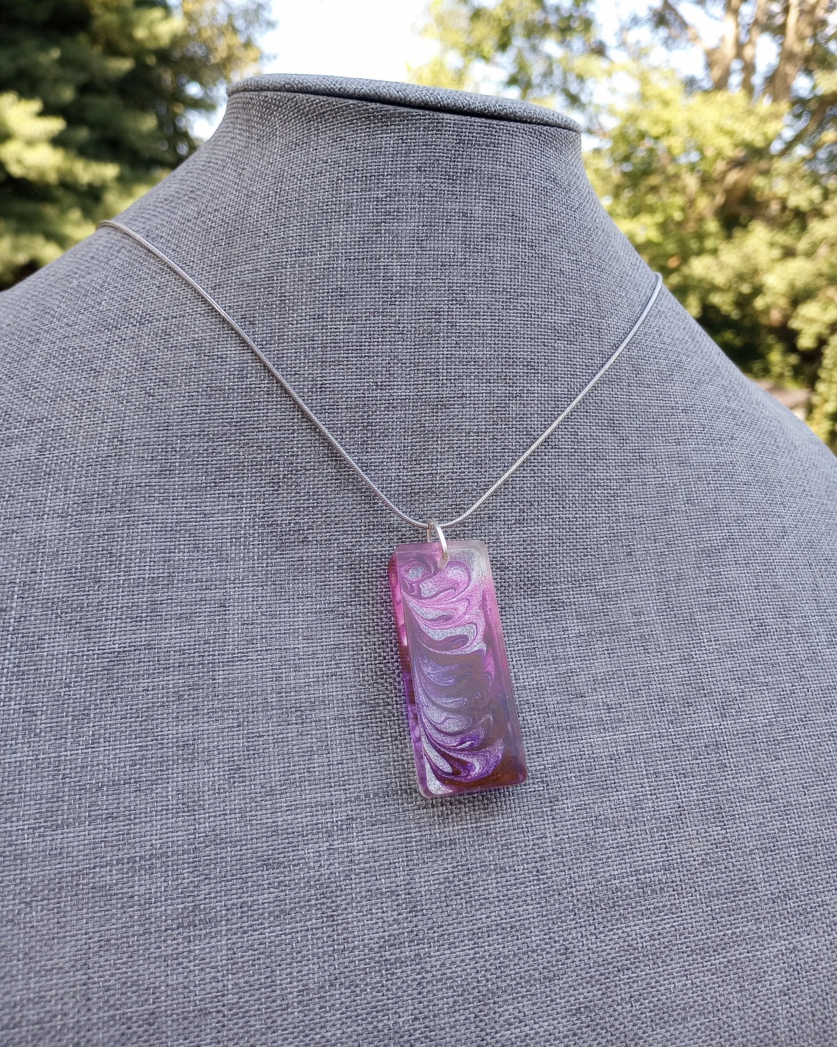 Shimmering Purple Art Pendant Necklace (large rectangle) - Windfall Jewelry