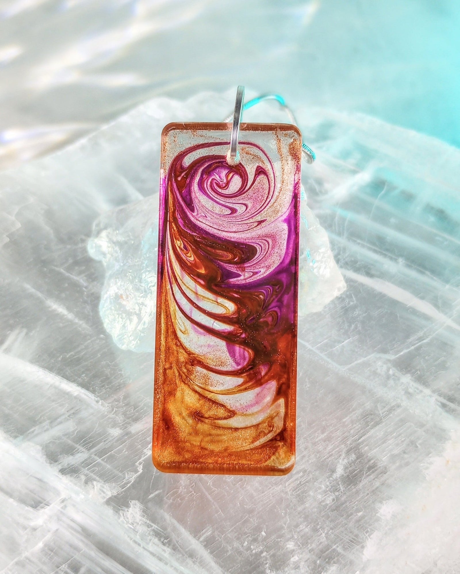 Shimmering Purple & Copper Art Pendant Necklace (large rectangle) - Windfall Jewelry