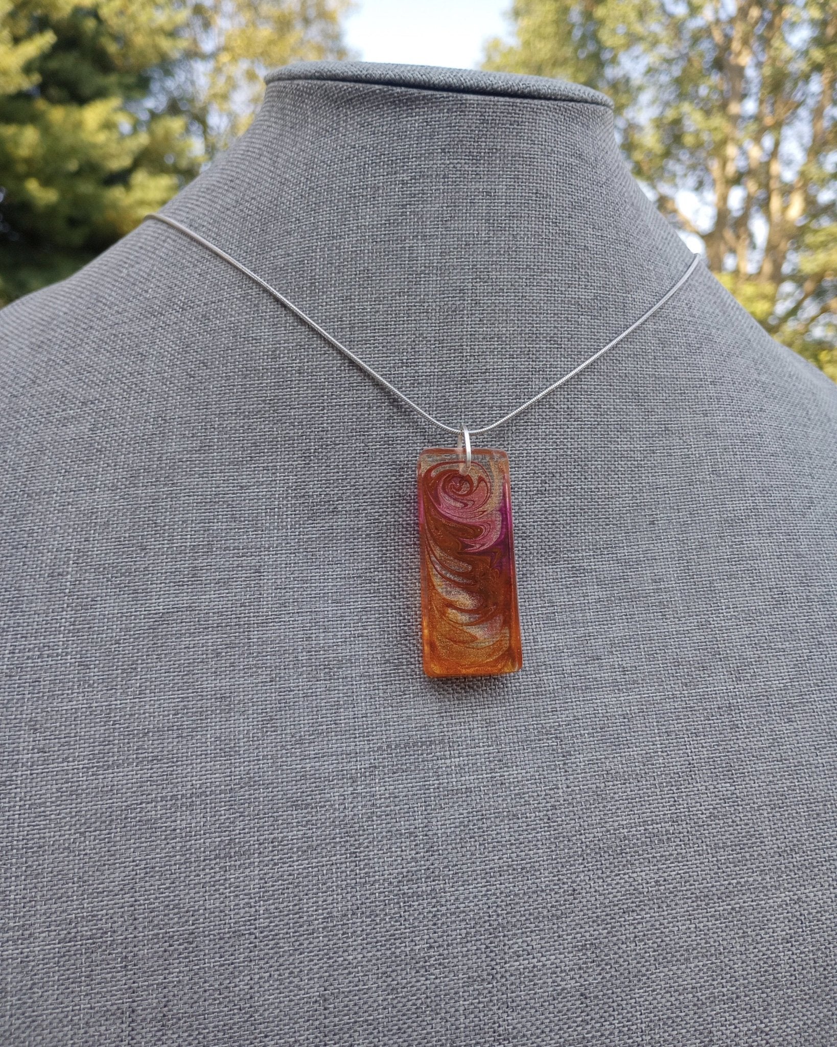 Shimmering Purple & Copper Art Pendant Necklace (large rectangle) - Windfall Jewelry
