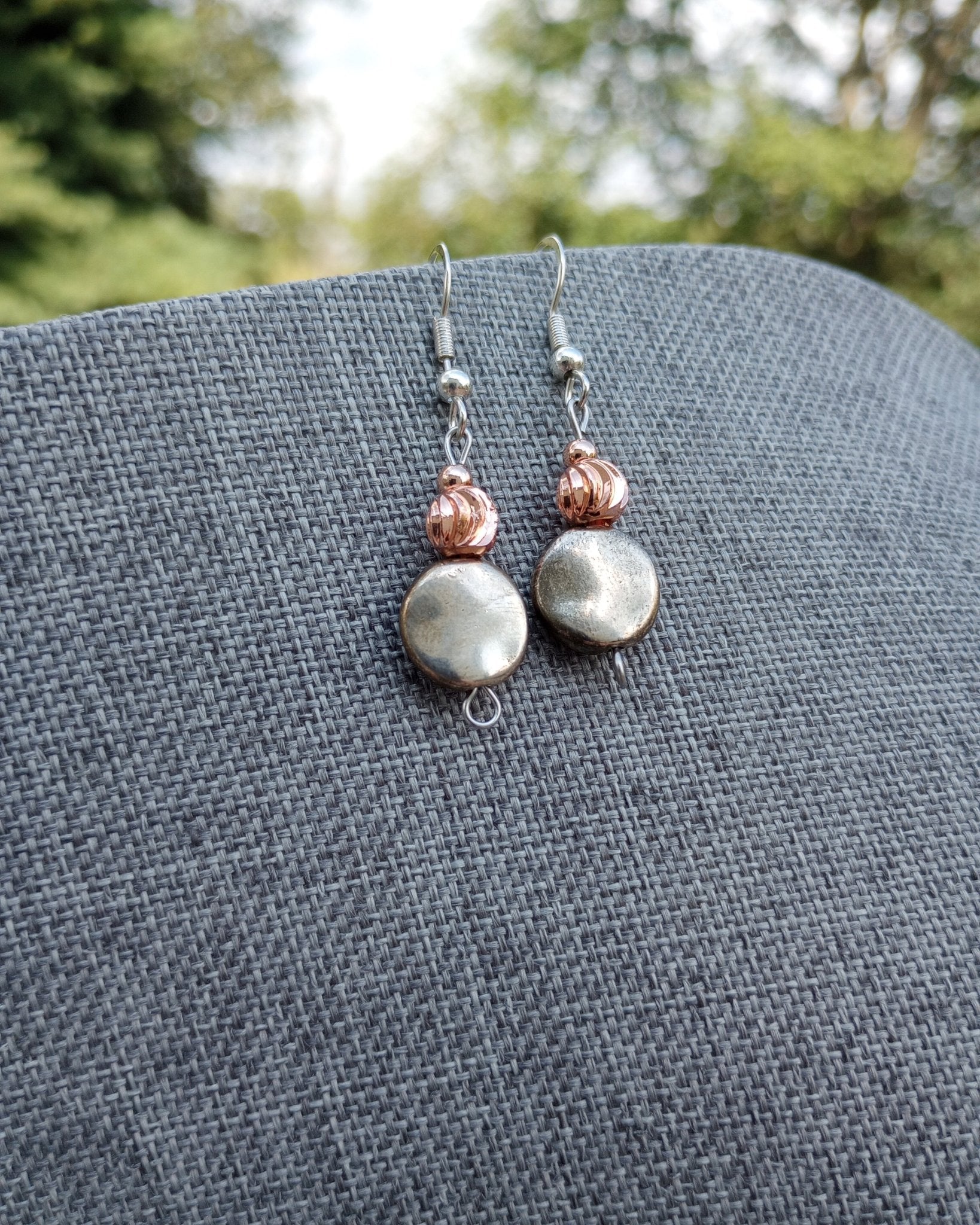 Silver Disc & Copper Beaded Earrings - Windfall Jewelry