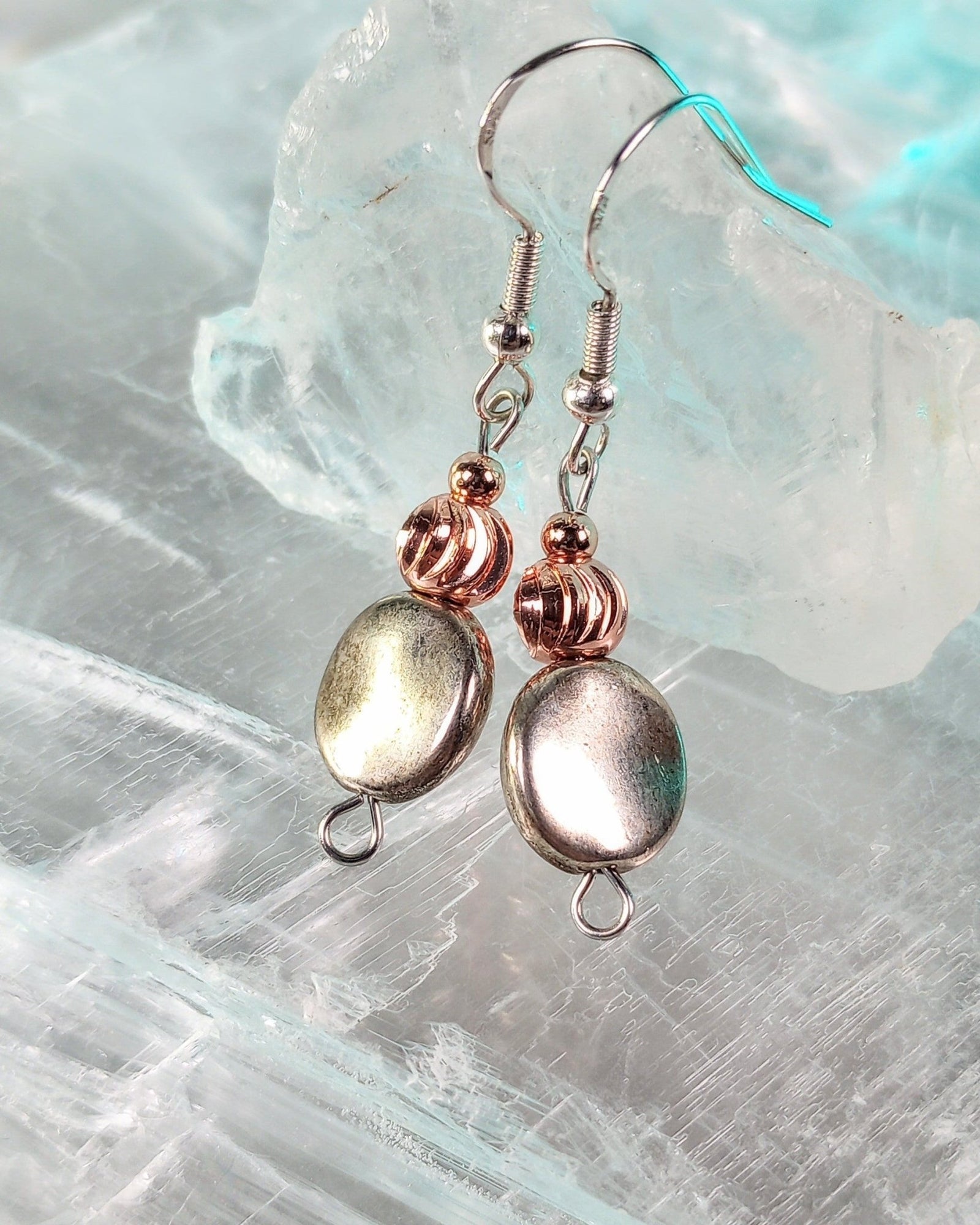 Silver Disc & Copper Beaded Earrings - Windfall Jewelry