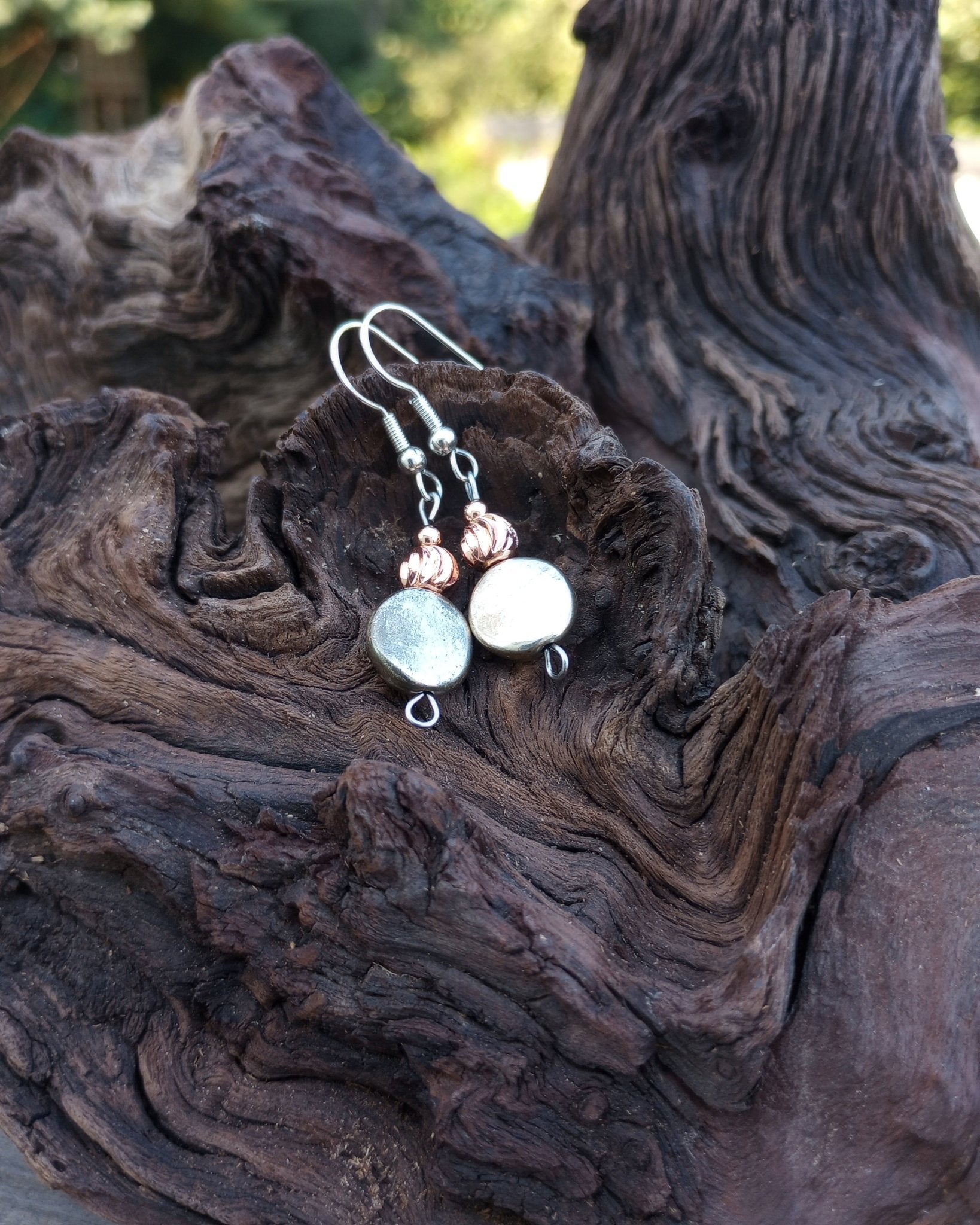 Silver Disc & Copper Beaded Earrings - Windfall Jewelry