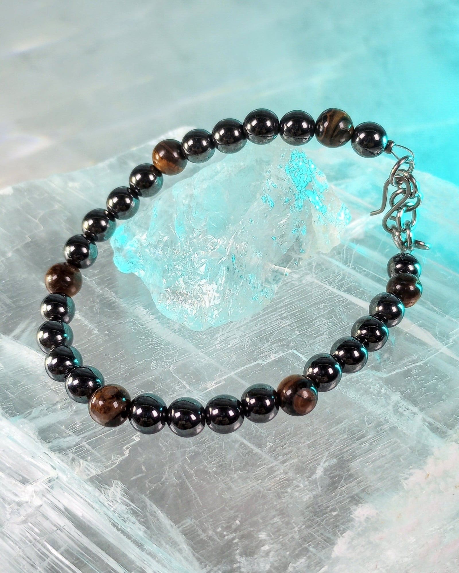 Tiger Eye & Hematite Mens Beaded Bracelet - Windfall Jewelry