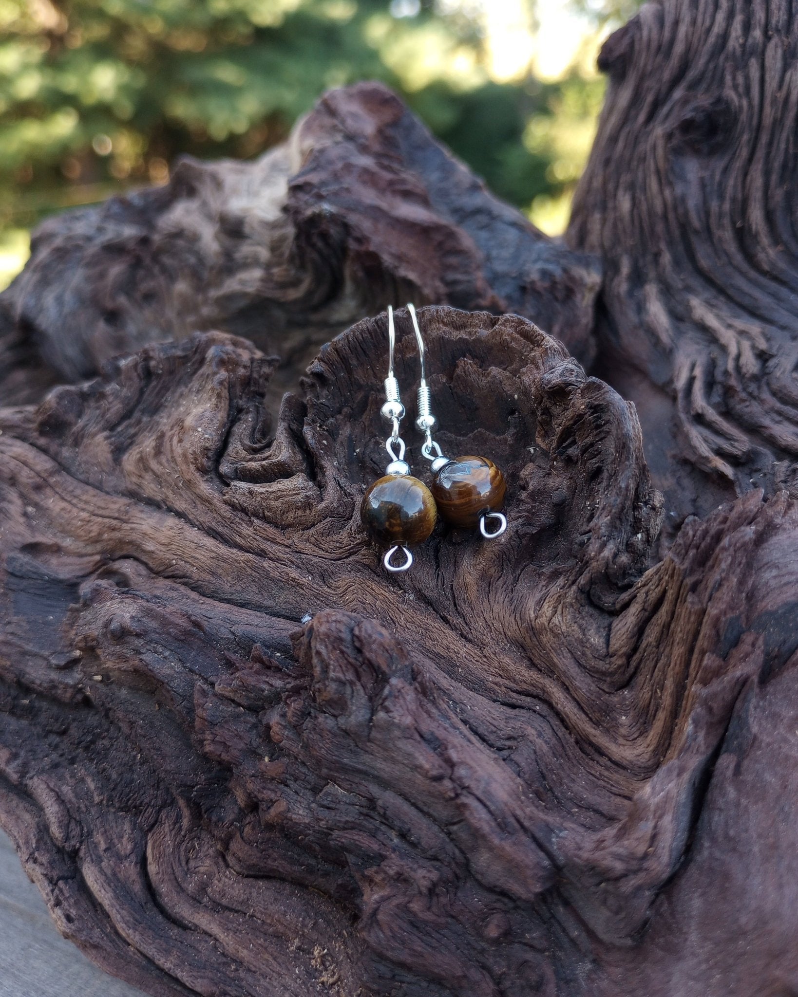 Tiger Eye Natural Stone Beaded Earrings - Windfall Jewelry