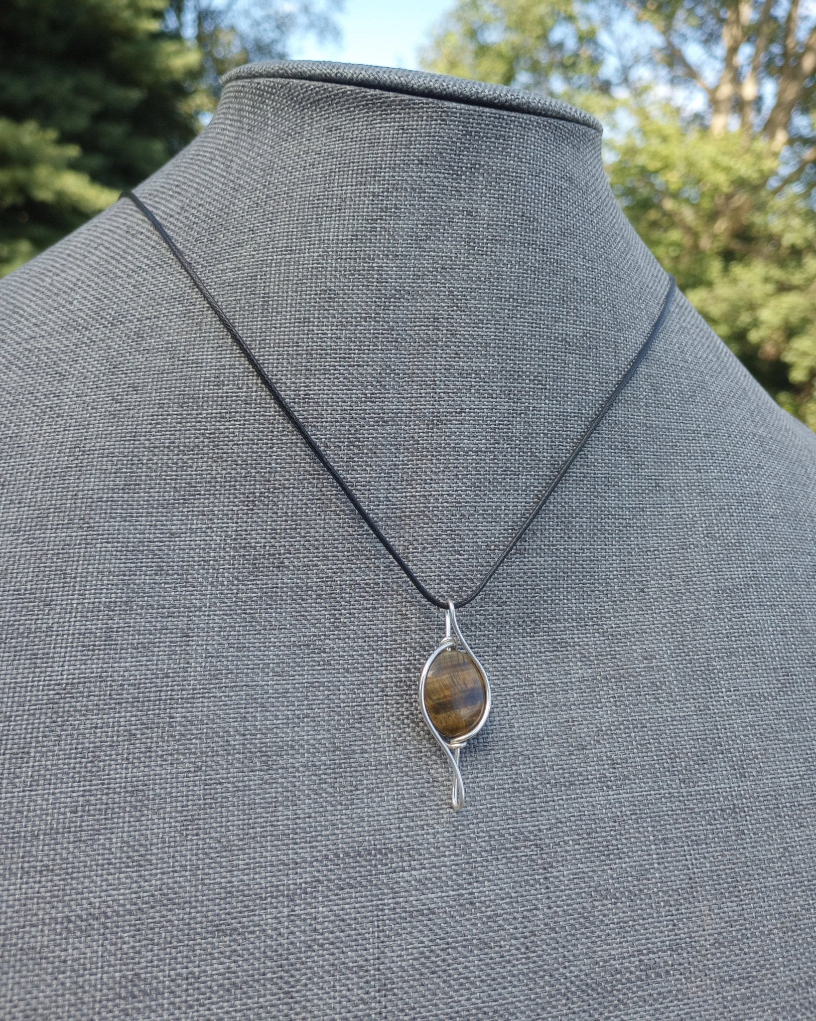Tiger Eye Wire Wrapped Pendant Necklace - Windfall Jewelry