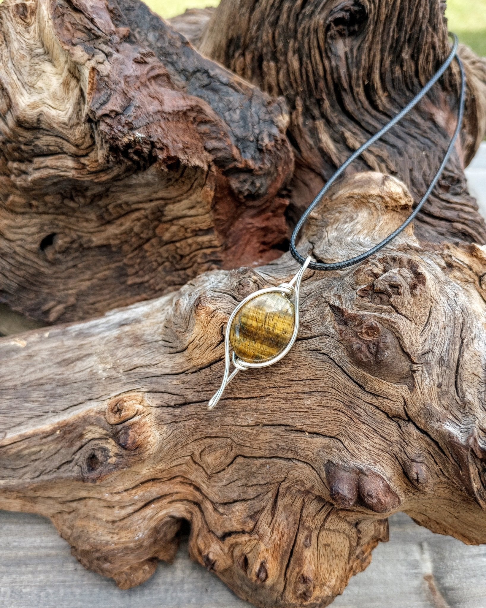 Tiger Eye Wire Wrapped Pendant Necklace - Windfall Jewelry