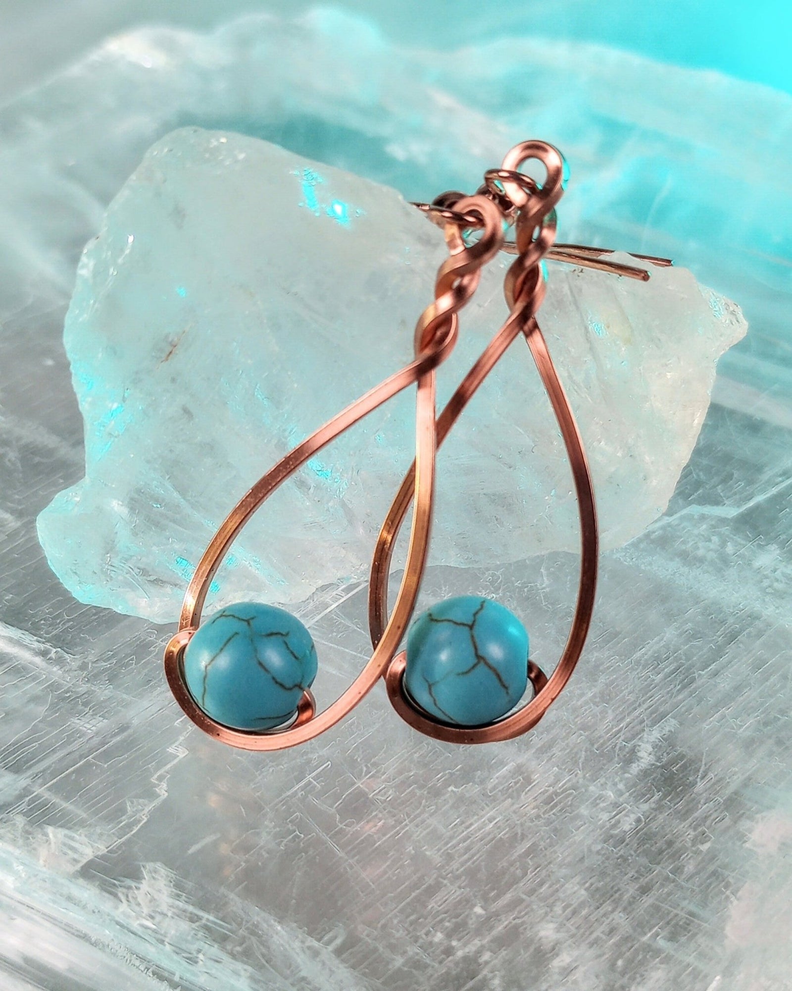 Turquoise Howlite & Copper Classic Drop Earrings - Windfall Jewelry