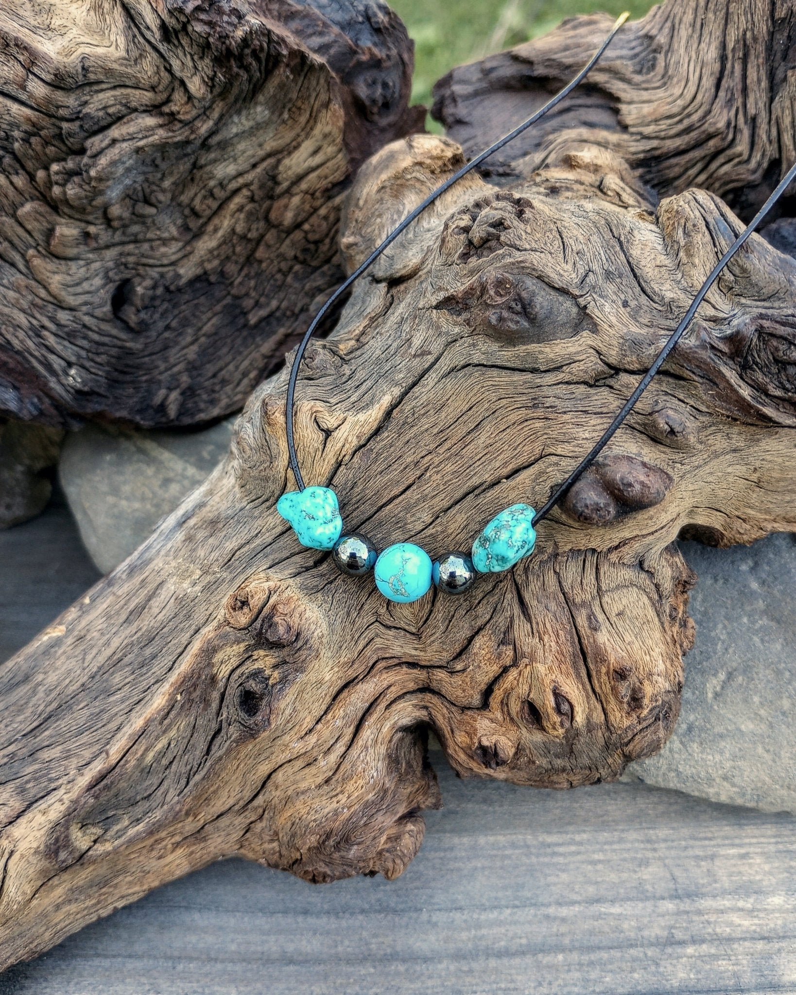 Turquoise Howlite & Hematite Beaded Necklace - Windfall Jewelry