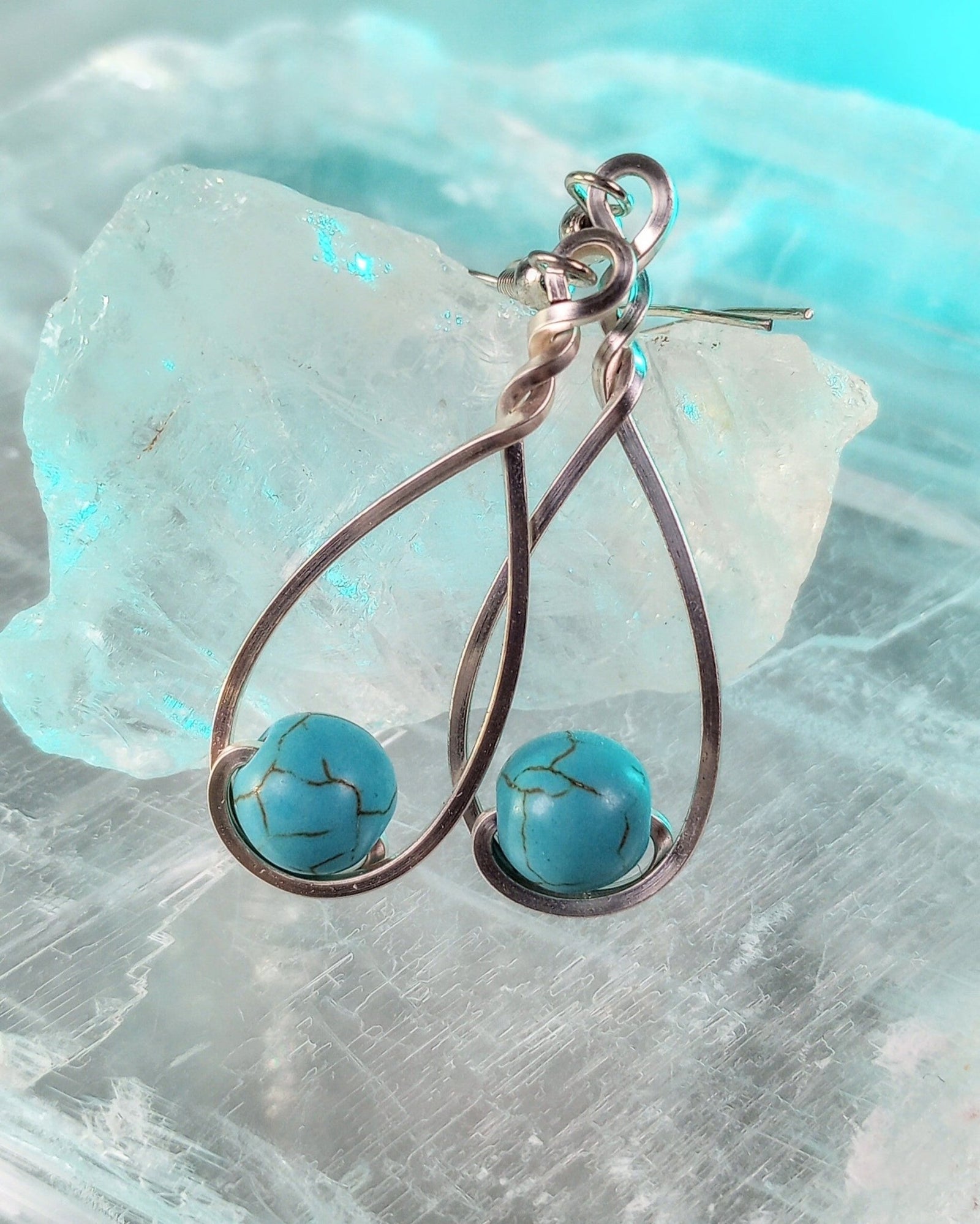 Turquoise Howlite & Silver Classic Drop Earrings - Windfall Jewelry