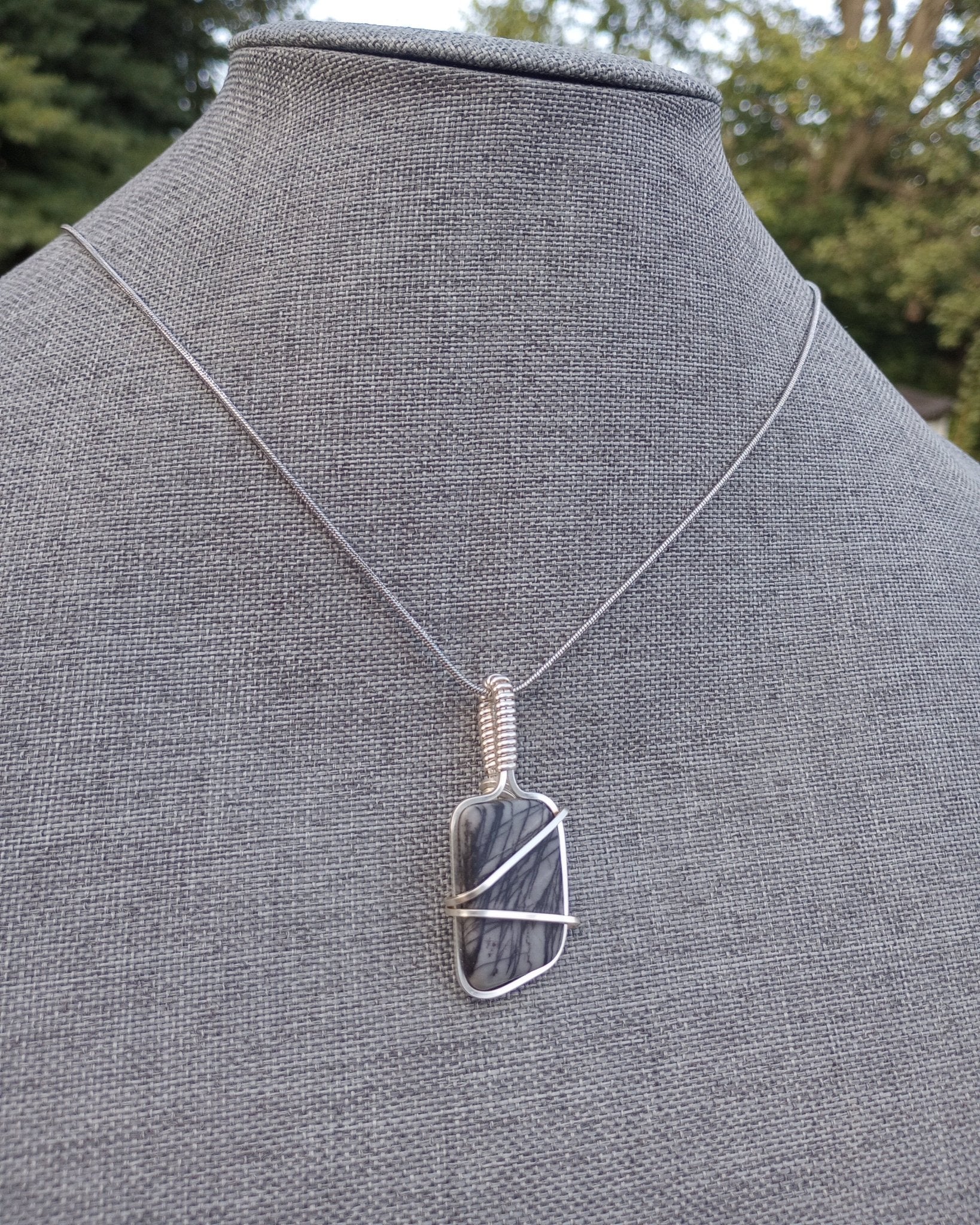 Zebra Jasper Natural Stone Pendant Necklace - Windfall Jewelry